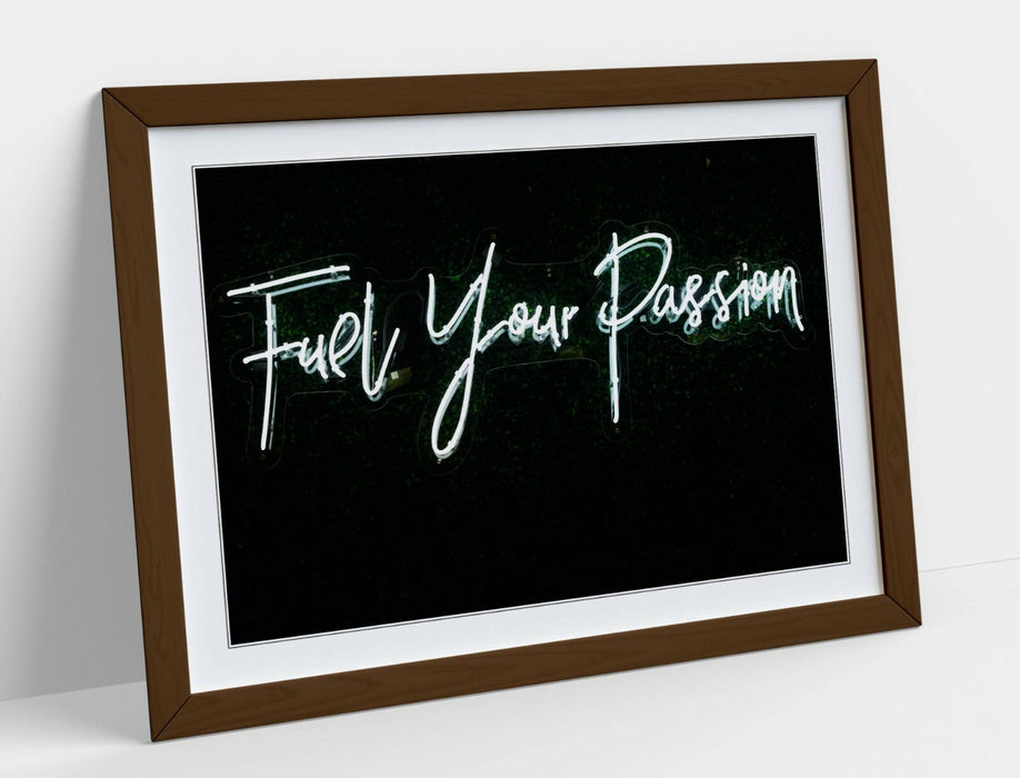 Framed Poster Artwork – Neon Sign Photograph Wall Art Prints With Woodgrain Frame