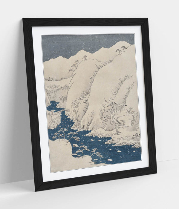 Framed Art Poster - Utagawa Hiroshige Mountain & River on Kiso Road Print - Matte Finish
