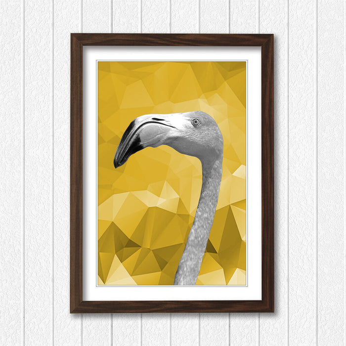 Framed Poster Wall Art – Flamingo Black White Yellow Mustard Geometric Print