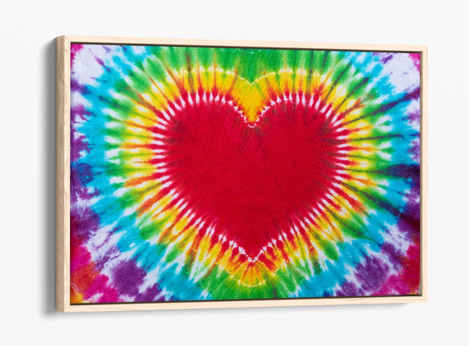 Tie Dye Canvas Art - Multi Colour Heart Bedroom Decor | Float Effect Wall Print