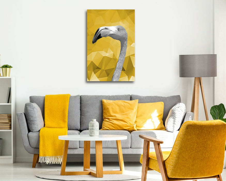 Canvas Wall Art - Flamingo Canvas Print With Black White Wall Decor & Yellow Mustard Artwork