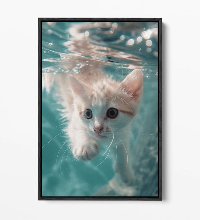 Kitten Canvas Art - Cute Underwater Animal Print | Float Effect Canvas Wall Decor