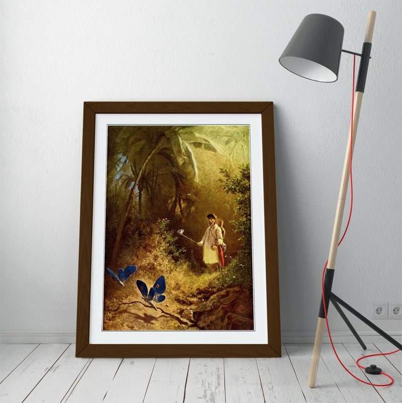 Framed Art Poster – Butterfly Hunter by Carl Spitzweg | Handmade UK Poster Print with Frame - 3 Colours