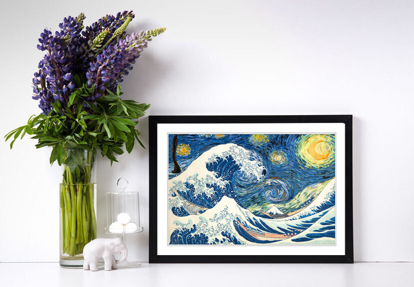 Framed Art Poster – Hokusai Wave & Van Gogh Starry Night Print | Handmade UK Frame