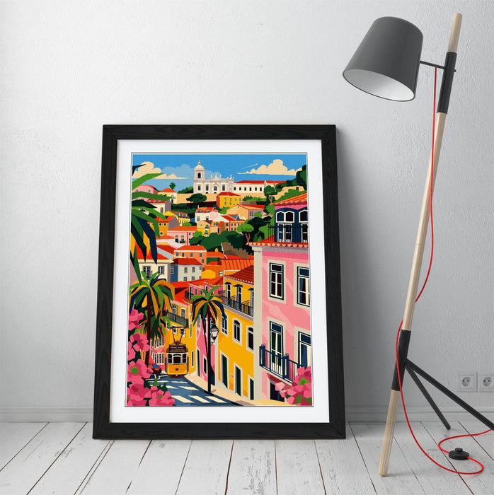 Framed Wall Art – Multi Colour Houses Town Home Poster Print, Bedroom Decor