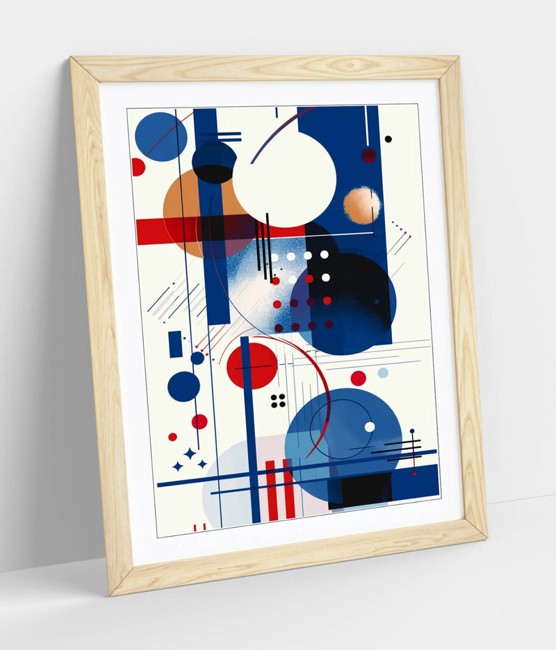 Framed Wall Art - Blue Red Abstract Kandinsky Style Modern Print - UK Handmade