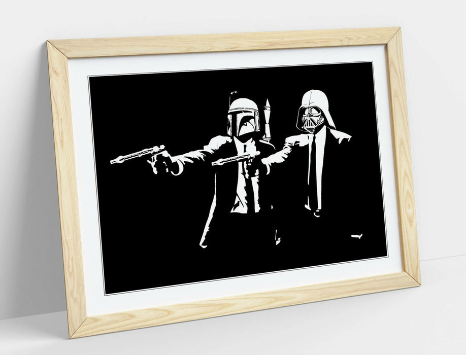 Framed Street Art Poster – Black and White Pulp Fiction Star Wars Print