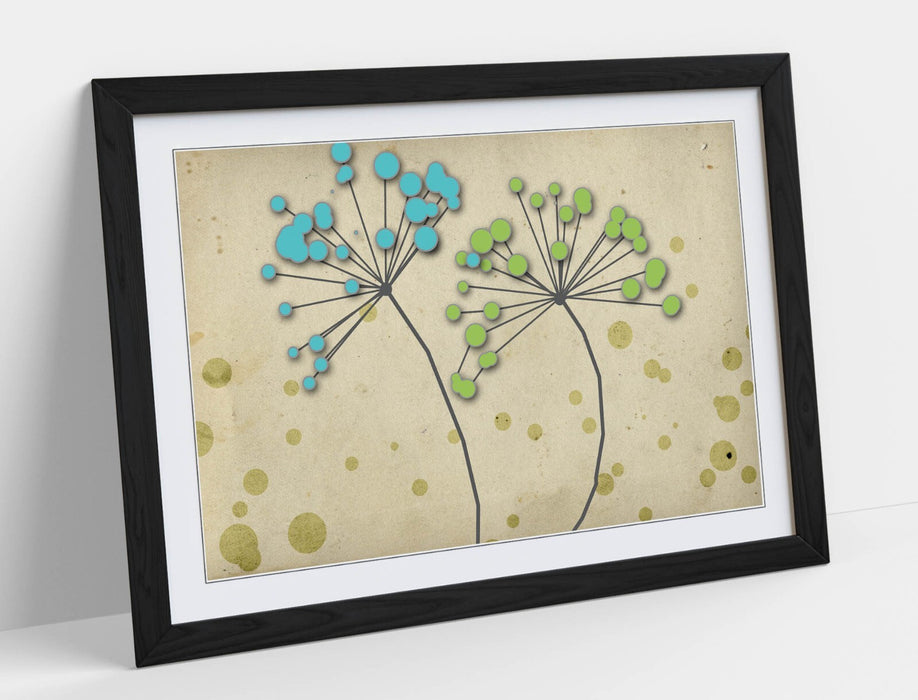 Framed Flower Art – Blue Green Dandelion Wall Poster | Bedroom Wall Decor