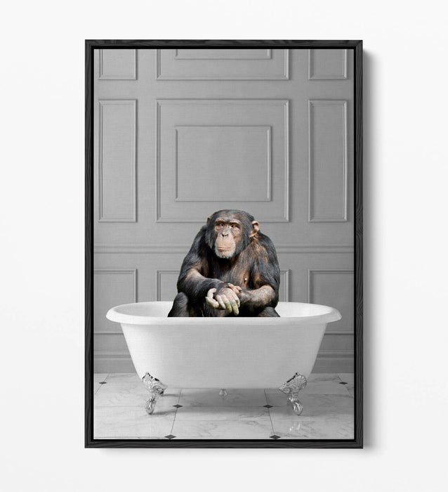 CHIMP IN BATHTUB -QUIRKY BATHROOM FLOAT EFFECT CANVAS WALL ART PIC PRINT