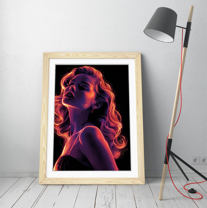 Framed Wall Art Poster – Neon Red Portrait Print of Pretty Woman | UK Made