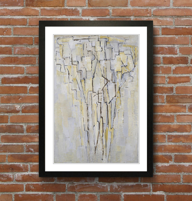 Mondrian Framed Wall Art – Handmade UK Tree Poster With Wood Grain Frame