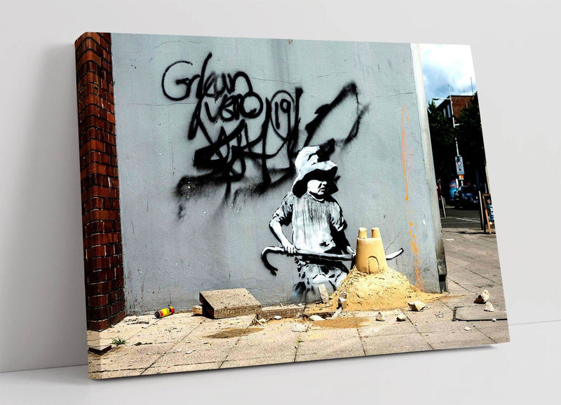Banksy Canvas Art - Handmade Sandcastle Graffiti Wall Art Print | Ready To Hang