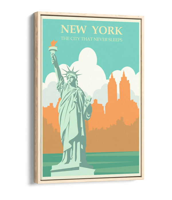 Statue Of Liberty Poster – Retro Travel Art Canvas Wall Art With Float Effect