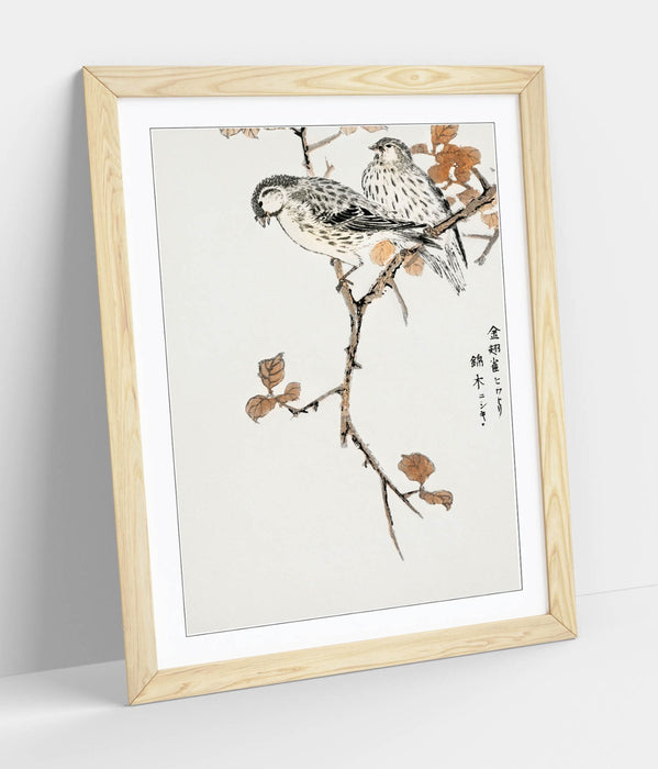 Framed Wall Art - Numata Kashu Siskin & Euonymus Alata Botanical Print Poster