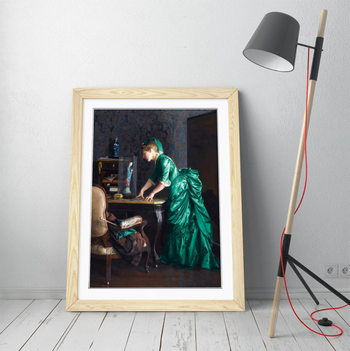Framed Wall Art Featuring William McGregor Paxton Green Dress Painting – Matte Paper Print