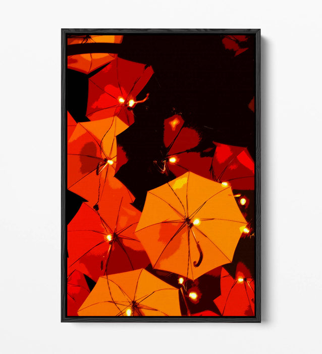 Float Effect Canvas Art - Orange Yellow Umbrella Wall Decor on Premium MDF Frame