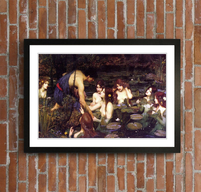 Framed Art Poster – John William Waterhouse Hyla's Nymphs Painting with Natural Wood Frame