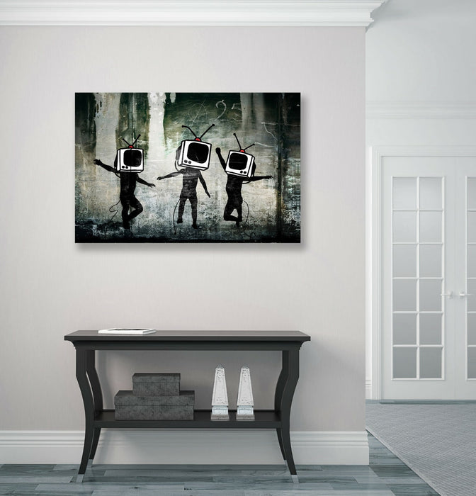 BANKSY - TV HEADS CANVAS STREET ART PRINT ARTWORK