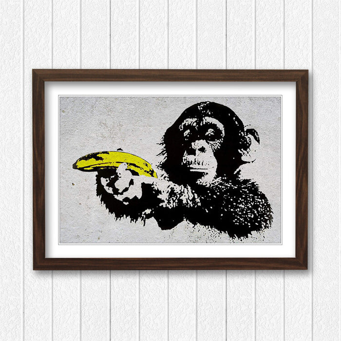 BANKSY MONKEY BANANA  GUN FRAMED STREET ART POSTER PICTURE PRINT 4 SIZES