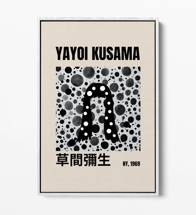Canvas Art Print - Yayoi Kusama Black and White Polka Dot Artwork | Float Effect Frame