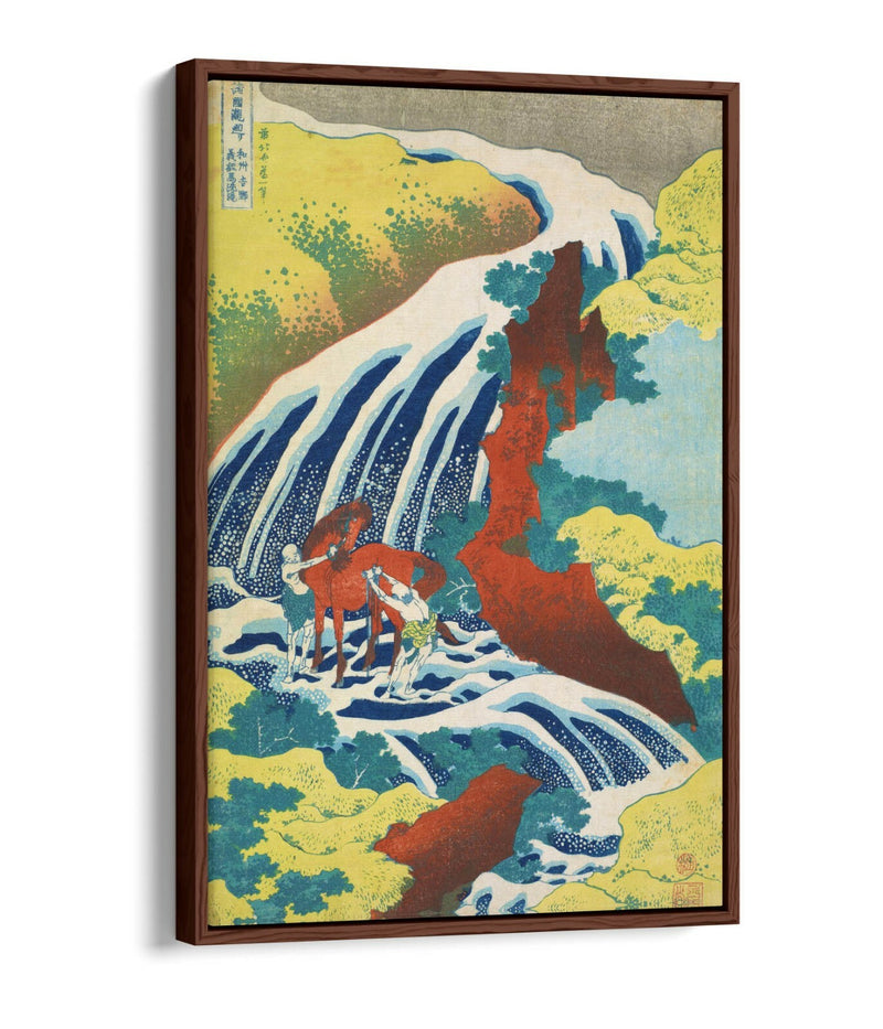 Canvas Wall Art – Hokusai Yoshitsune Falls Float Effect Canvas Print – Green Red Vibrant Decor