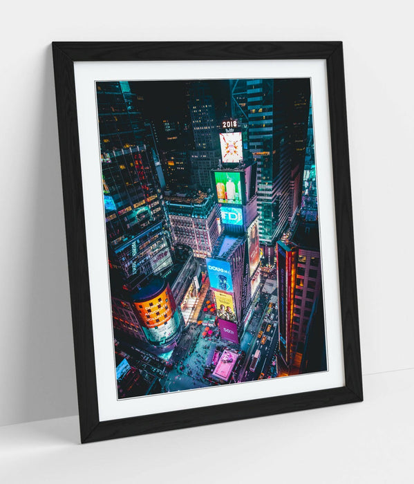 TIMES SQUARE BY NIGHT -ART FRAMED POSTER PICTURE PRINT ARTWORK- BLUE PINK ORANGE