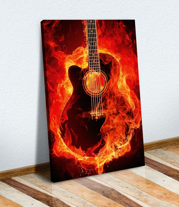 Canvas Wall Art - Flaming Guitar Art on 30mm Deep Frame | Handmade Print