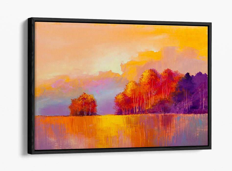 Canvas Wall Art – Golden Tree River Landscape With Float Effect Frame
