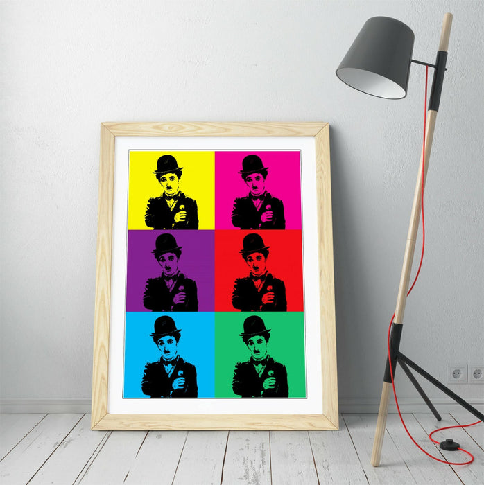 CHARLIE CHAPLIN COLOURFUL POP ART -FRAMED WALL ART PICTURE PRINT