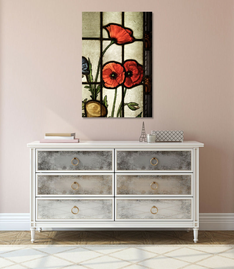 Canvas Wall Art Vintage Stained Glass Poppies – Handmade 30mm Deep Frame Print