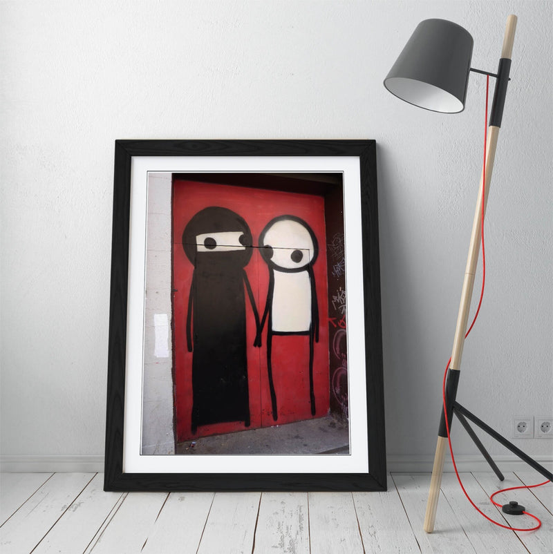 Framed Graffiti Art – STIK Muslim Stick Character Print with Faux Wood Frame