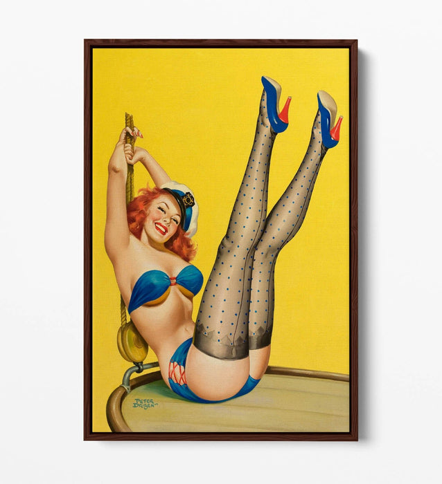 Pin Up Girl Canvas - Vintage Wall Art With Sailor Outfit Print | Float Effect
