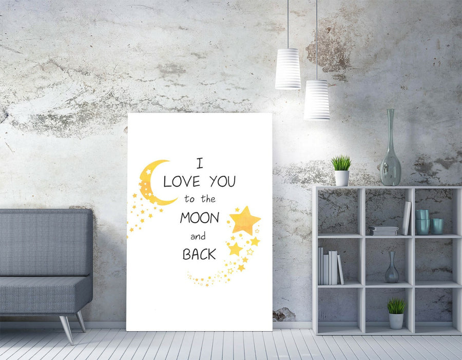 "LOVE YOU TO THE MOON" WATERCOLOR KIDS ROOM QUOTE -CANVAS WALL ART PICTURE PRINT