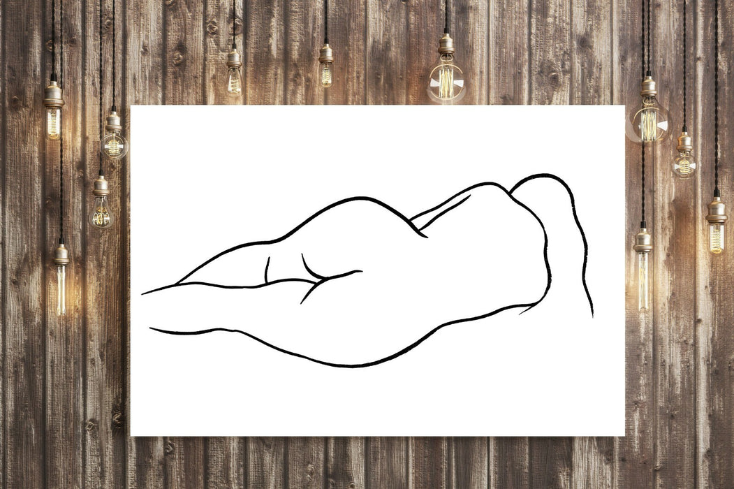 CANVAS WALL ART PRINT ARTWORK BLACK AND WHITE RECLINING NUDE WOMAN LINE DRAWING