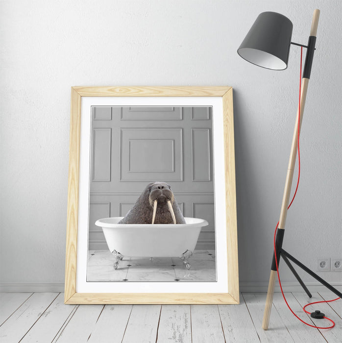 WALRUS IN BATHTUB -QUIRKY ART FRAMED POSTER PICTURE PRINT BATHROOM ARTWORK