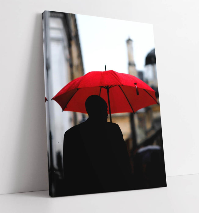 Canvas Wall Art - Figure With Red Umbrella | Handmade Canvas Print Ready To Hang