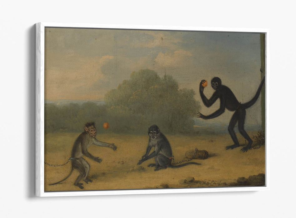 HENRY BERNARD CHALON, THREE MONKEYS AT PLAY -FLOAT EFFECT CANVAS WALL ART PRINT