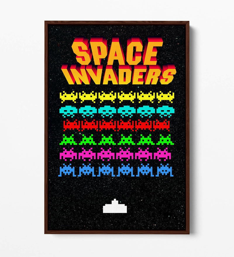 Space Invaders Canvas Retro Arcade Art - Float Effect Frame 30mm Deep Canvas Wall Print