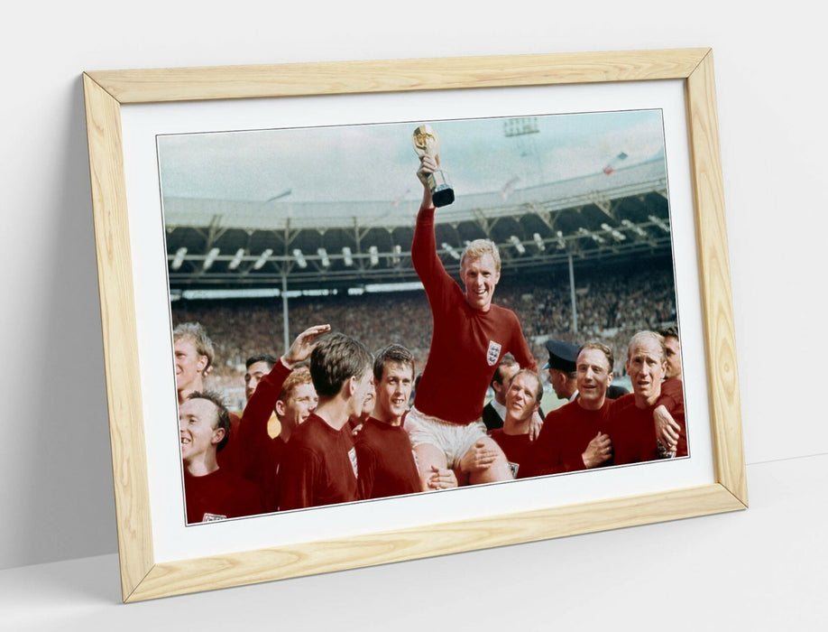 England World Cup Poster - Framed 1966 Street Art Print With Blue Woodgrain Frame