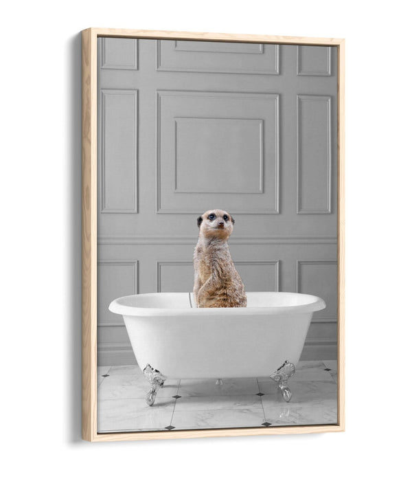 MEERKAT IN BATHTUB -QUIRKY BATHROOM FLOAT EFFECT CANVAS WALL ART FUNNY PRINT