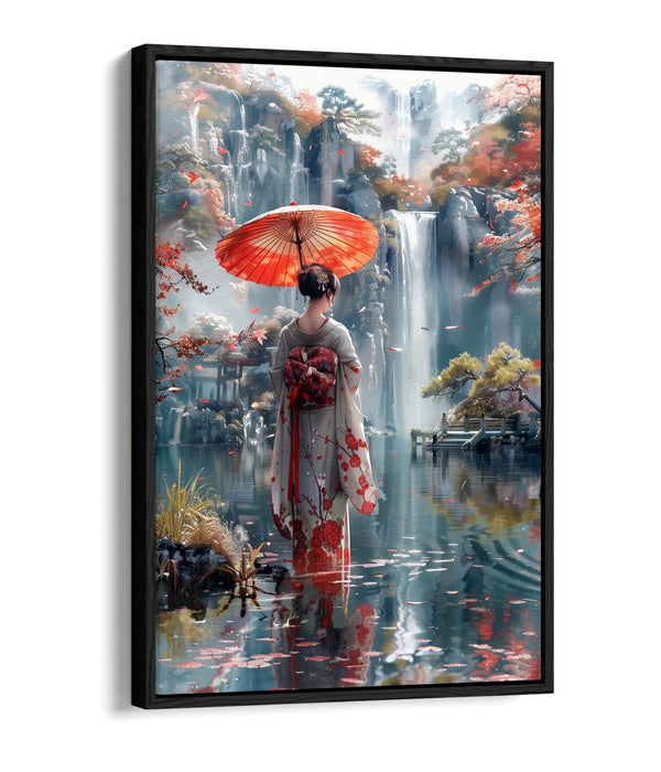 Float Effect Canvas Art – Japanese Geisha Waterfall Print | Handmade UK Canvas