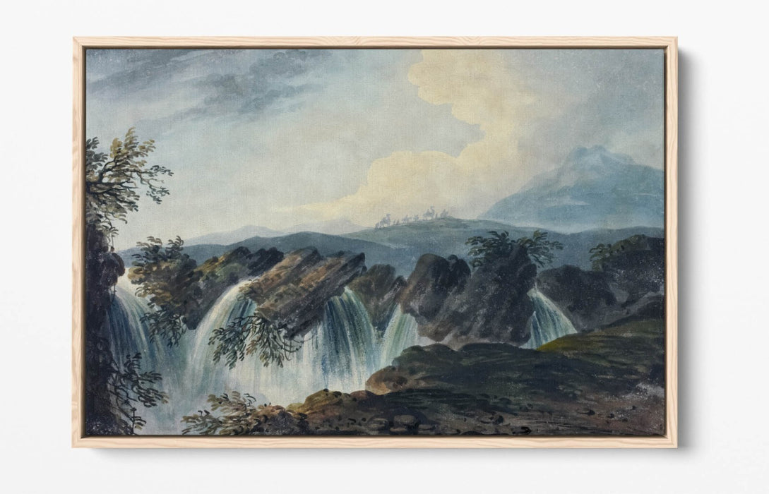 Float Effect Canvas Art - Dominic Serres Camels Crossing Waterfall Print | Premium Handmade UK Canvas