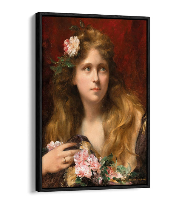 Float Effect Canvas Art – Young Lady With Roses | Premium Varnish Finish
