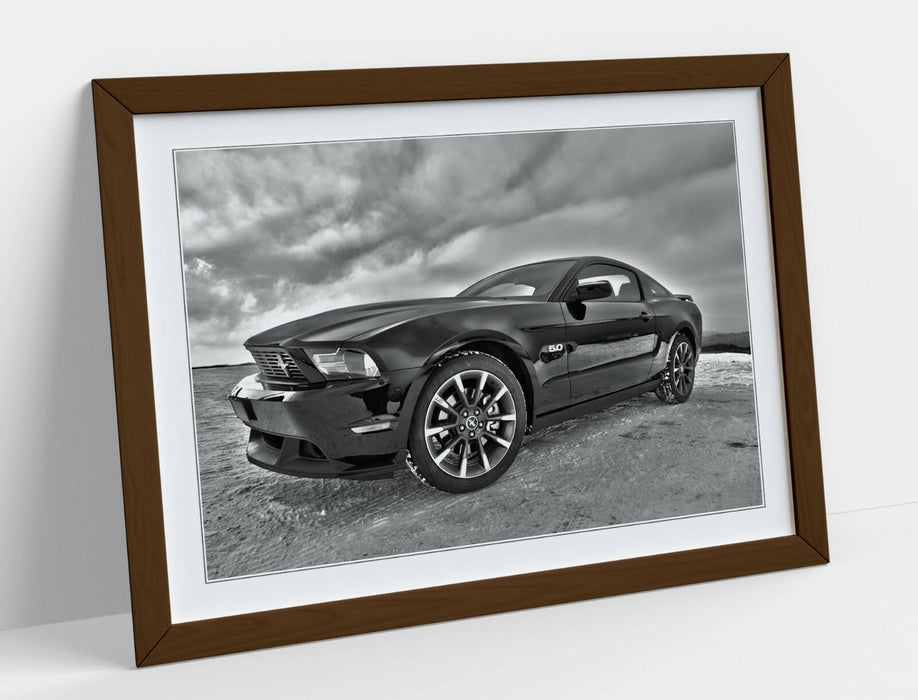 Classic Car Poster - Mustang Grayscale Art Framed Wall Art | Handmade UK Frame