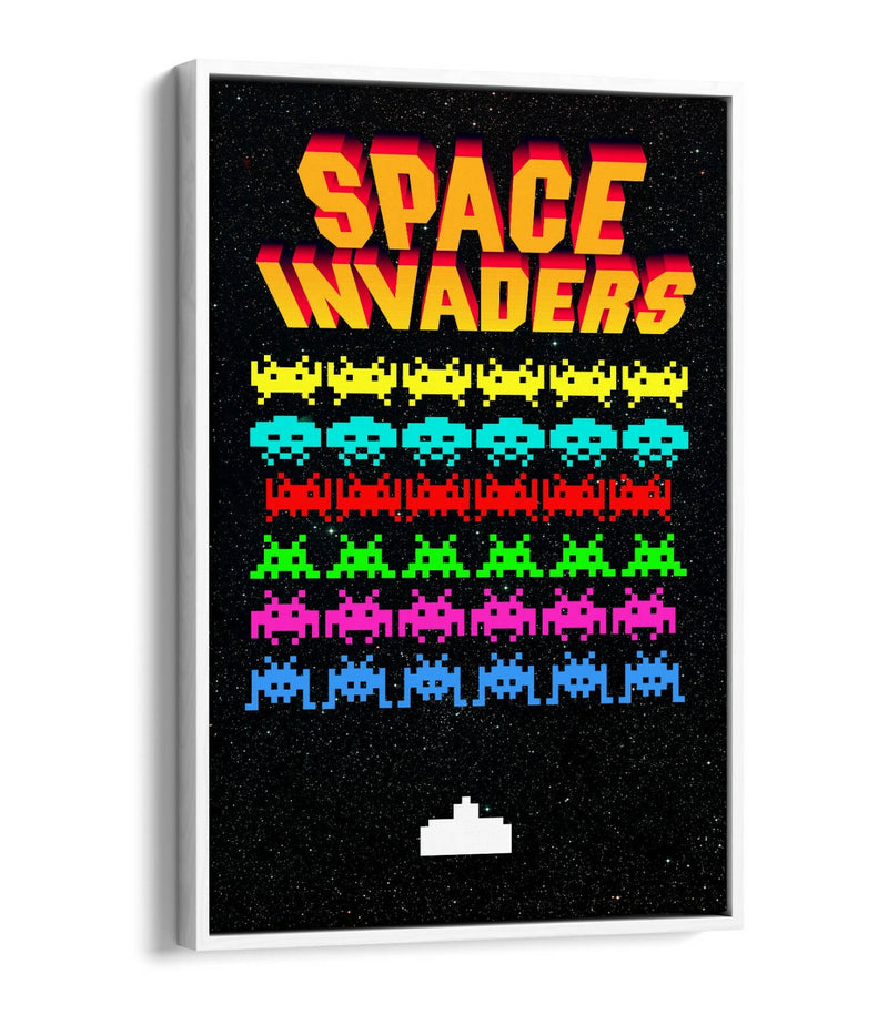 Space Invaders Canvas Retro Arcade Art - Float Effect Frame 30mm Deep Canvas Wall Print