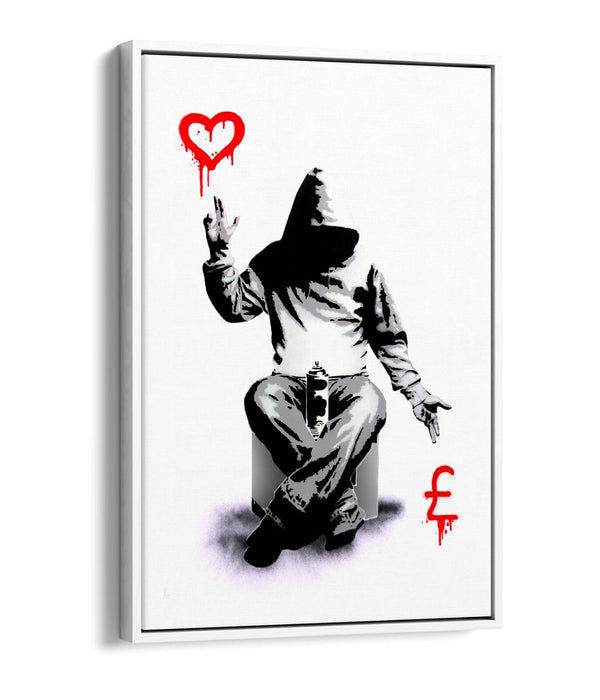 BANKSY, LOVE OR MONEY -FLOAT EFFECT CANVAS WALL ART PRINT ARTWORK- GRAFFITI