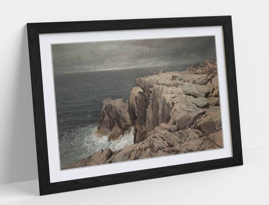 Framed Wall Art - William Trost Richards Cormorant Cliff Print in Natural Wood Frame