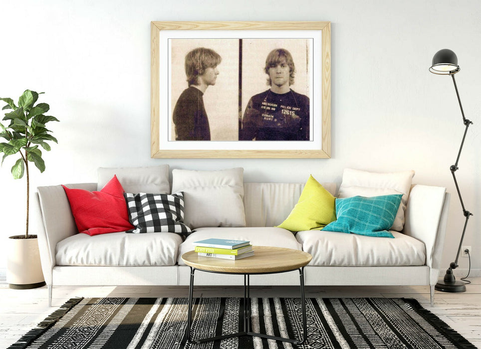 KURT COBAIN MUGSHOT 1 -ART FRAMED POSTER PICTURE PRINT ARTWORK- BROWN & WHITE