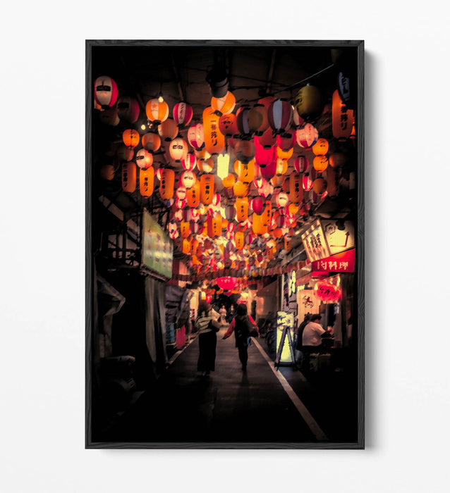 Canvas Wall Art – Tokyo Street Asian Lantern Print with Floating Frame Effect