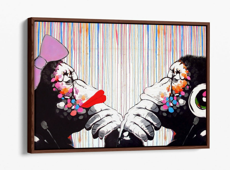 BANKSY DJ MONKEY THINKER DUO COLOUR RAIN -FLOAT EFFECT CANVAS WALL ART PIC PRINT